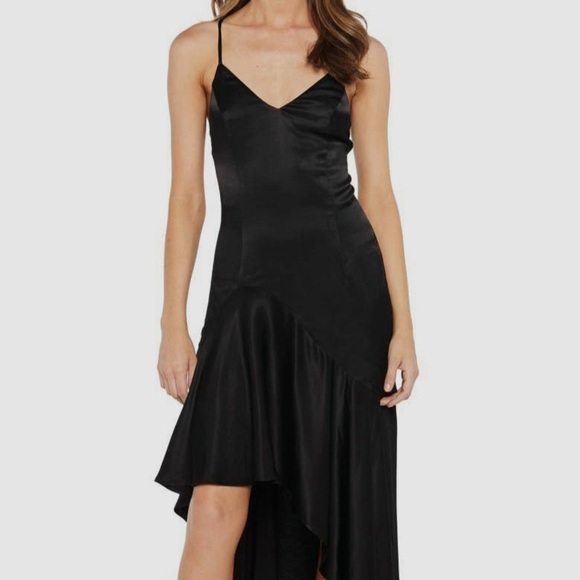 Bardot black high-low Olea ruffle midi slip dress - size 2 (XS - Small) - Picture 1 of 6
